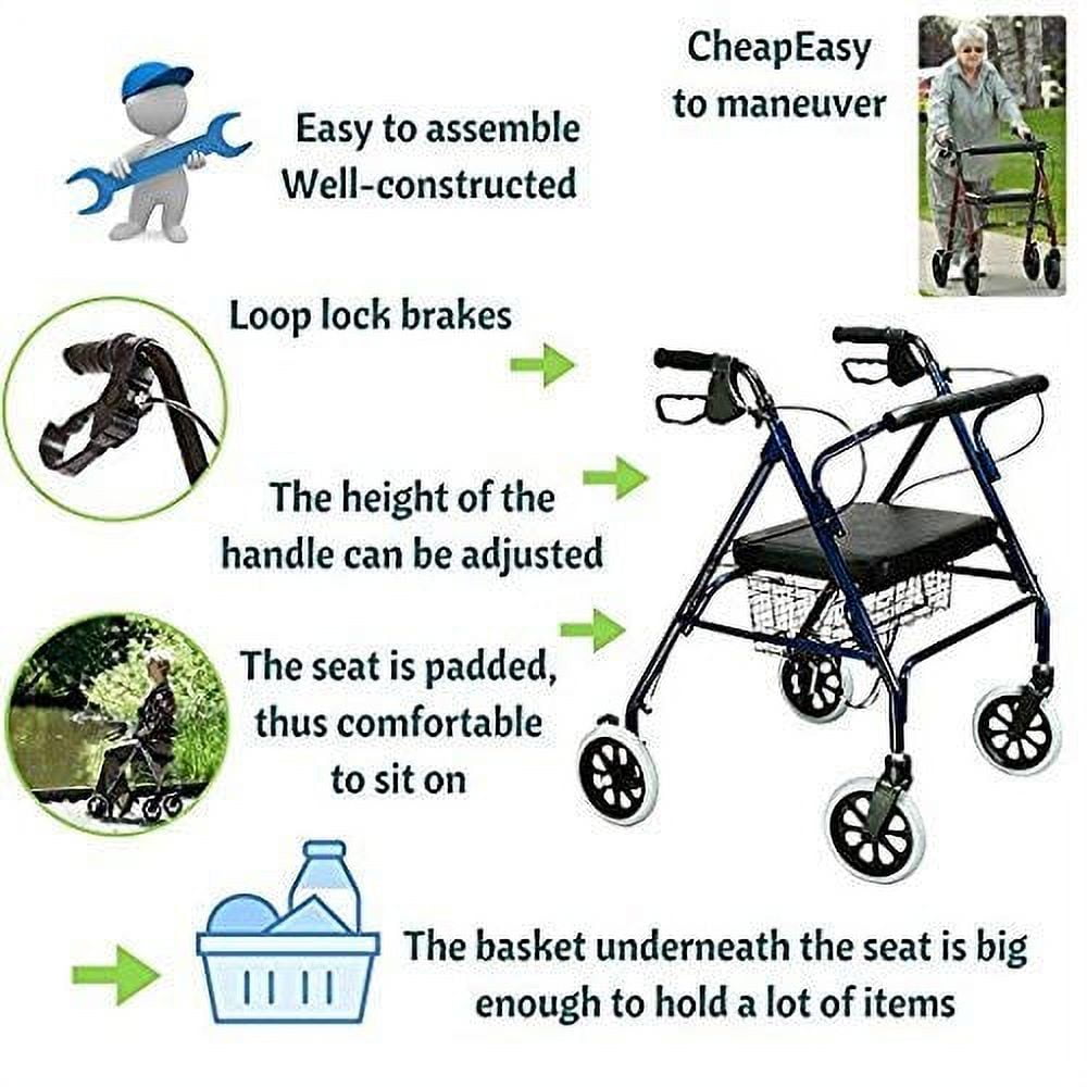HEALTHLINE Heavy Duty Bariatric Rollator Walker For Senior With Seat and Wheels, 4 Wheel Walker With Seat and Basket and Brakes, Medical Heavy Duty Walker With Seat for Seniors, Black