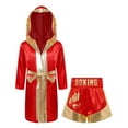 thumbnail image 3 of Raenseen Boys Boxing Outfits Metallic Satin Robe with Shorts Boxer Party Red&Gold 12, 3 of 6
