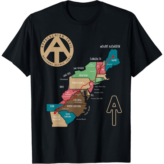 t-shirt Appalachian Trail Hiking Map T-Shirt mens,black,women,funny,journey,Crew Neck, Short Sleeve,custom clothing patterns.gift