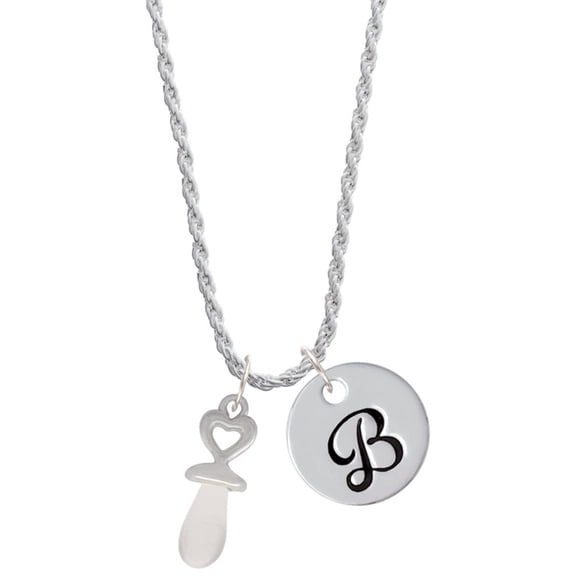 Delight Jewelry Silvertone 3-D Clear Frosted Baby Pacifier Silvertone Script Initial Disc - B - Charm Necklace, 20"+3"