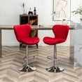 thumbnail image 3 of Red Velvet Upholstered Swivel and Height-Adjustable Barstools / Suitable for Outdoor Bars in Summer, 3 of 6