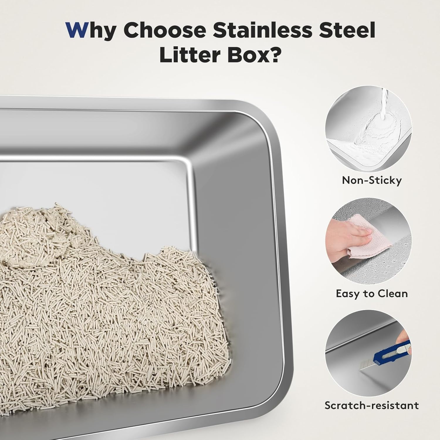 Stainless Steel Litter Box with Lid, XL Extra Large Enclosed Cat Litter Box for Big Cats, Metal Cat Box with High Sided Enclosure & Scoop, Front & Top Entry, Odor Free, Anti-Leakage, Silver