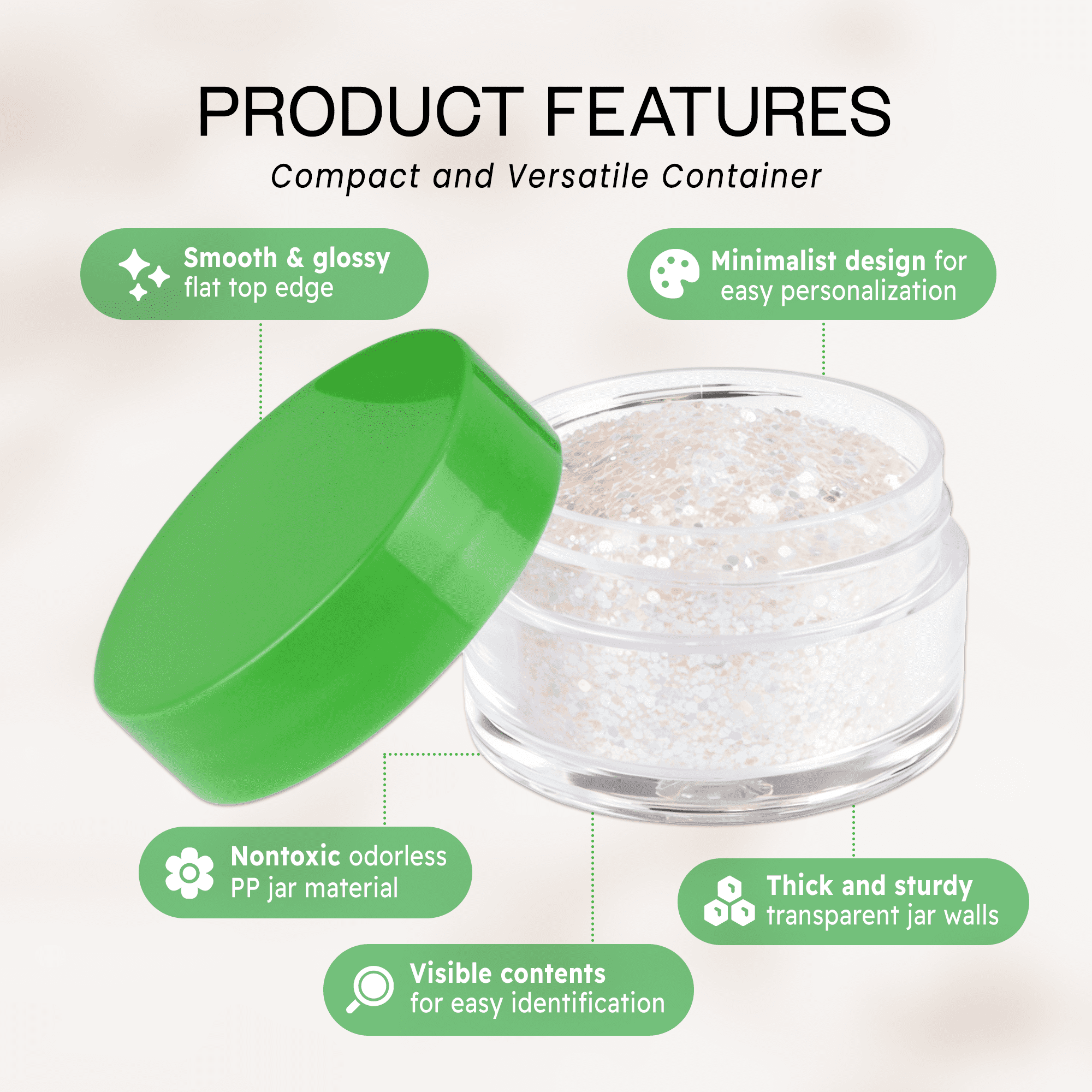 Beauticom 24 Pieces High Quality 20G/20ML Clear Round Acrylic Cosmetic Product Sample Travel Jars with Flat Top Lids (Green)