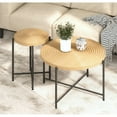 thumbnail image 2 of 2-Piece Coffee And End Table Set – Waterproof MDF with Pvc Cover, Distressed Cylindrical Design, Black Metal Legs – Classic Rustic Charm, Technical Wood, 2 of 7