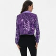 thumbnail image 4 of Women's Sequin Cropped Blazer Long Sleeve Sparkly Open Front Jacket - Small, Purple and Silver, 4 of 7
