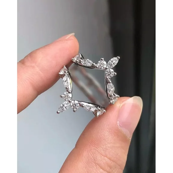 3 CT Marquise Cut White Lab-Created Diamond Enhancer Wedding Ring Guard Wrap 14k White Gold Plated