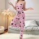 thumbnail image 4 of Pijama de Dos Piezas con Top Corto con Estampado de Corazones y Pantalones Anchos para Mujer. Ropa de Dormir para Estar en Casa. Amor Negro y Rosa M, 4 of 7