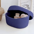 thumbnail image 6 of Oval Cotton Rope Storage Basket with Lid, Navy Blue Woven Storage Bin Decorative Organizer, Nursery Storage Container, Diaper Caddy, Multifunctional Desktop Storage Box for Home Supplies, 6 of 7