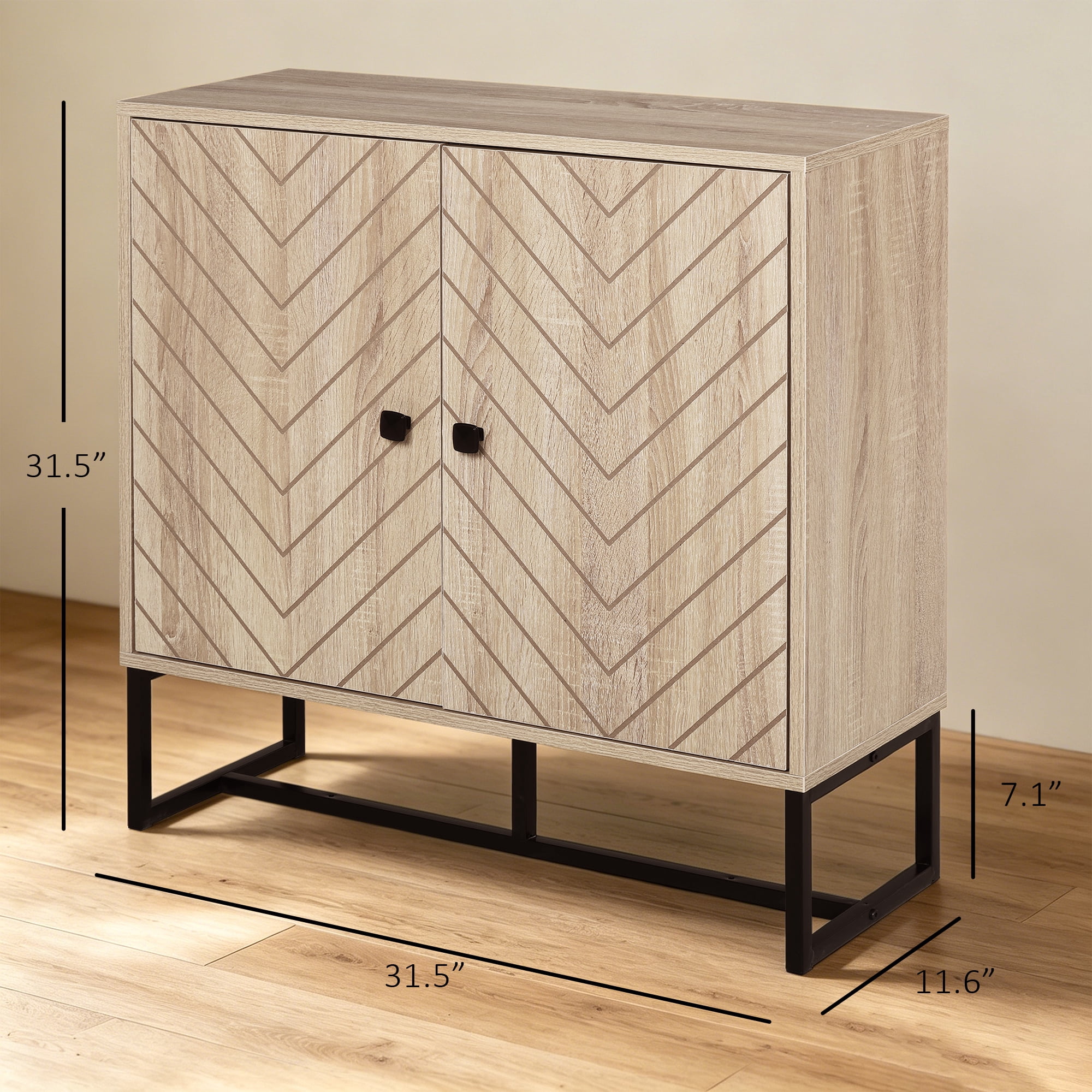 HOQBN 2‑Tier Storage Cabinet with Sturdy Steel Frame, Practical Handles and Decorative Tabletop, Unique Stylish Storage Unit for Living Room Bedroom Entryway