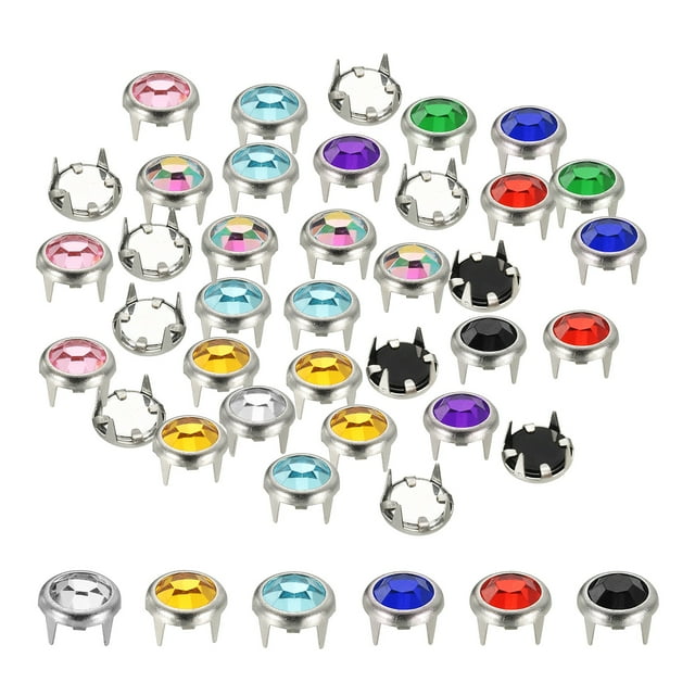 Uxcell Rhinestone Studs, Rhinestone Claw Beads Nailhead Crystal Claw Rivets Punk Spikes Decorative Round Rivet Multicolor 8 mm