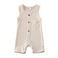 thumbnail image 1 of Gupgi Baby Summer Romper, Solid Color Sleeveless Button Closure Ribbed Jumpsuit, 1 of 9
