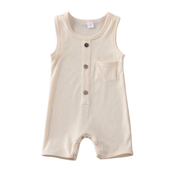 Gureui Infant Baby Boy Girl Summer Ribbed Romper, Sleeveless Crew Neck Solid Color Button Closure Long Leggings Jumpsuit