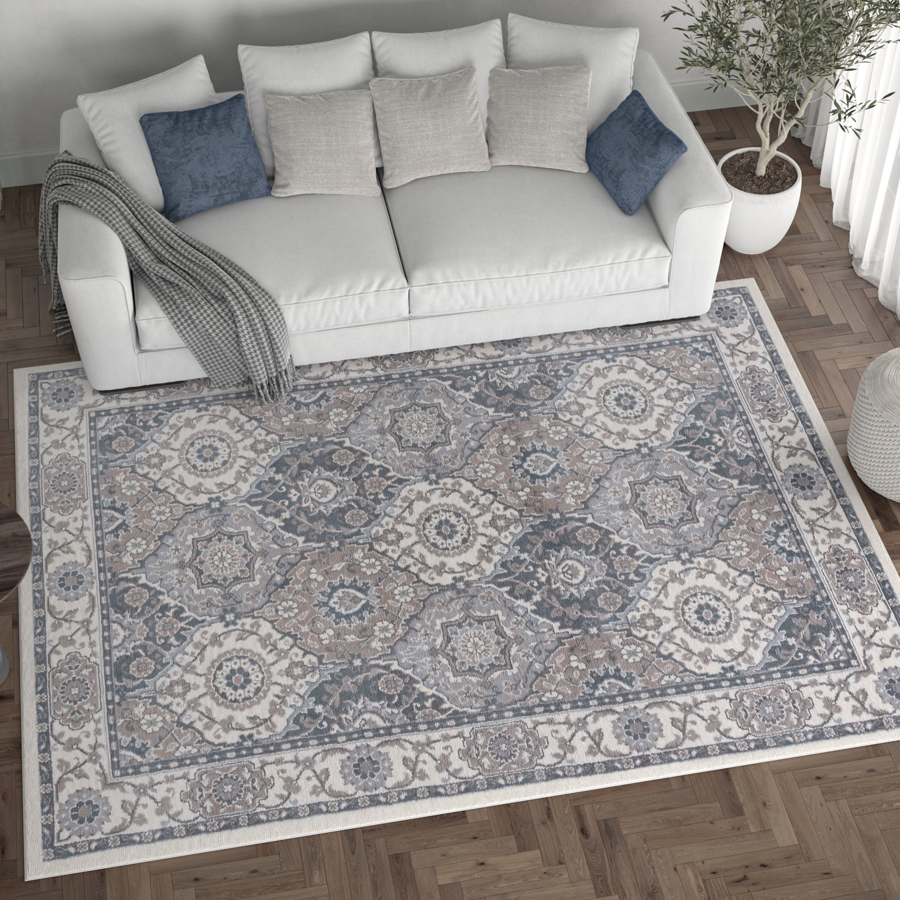 Madison Traditional 2' x 7' Cream and Gray Polypropylene Indoor Area Rug