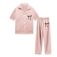 thumbnail image 4 of Kids Valentines Pajamas Girls Silk Satin Pajamas Set 2 Piece Button Down Bow Short Sleeve Top Pants Sleepwear Set Nightwear Summer Fall Baby Clothes New Year Birthday Gifts 3-14Y Light Pink,110=3-4Y, 4 of 4