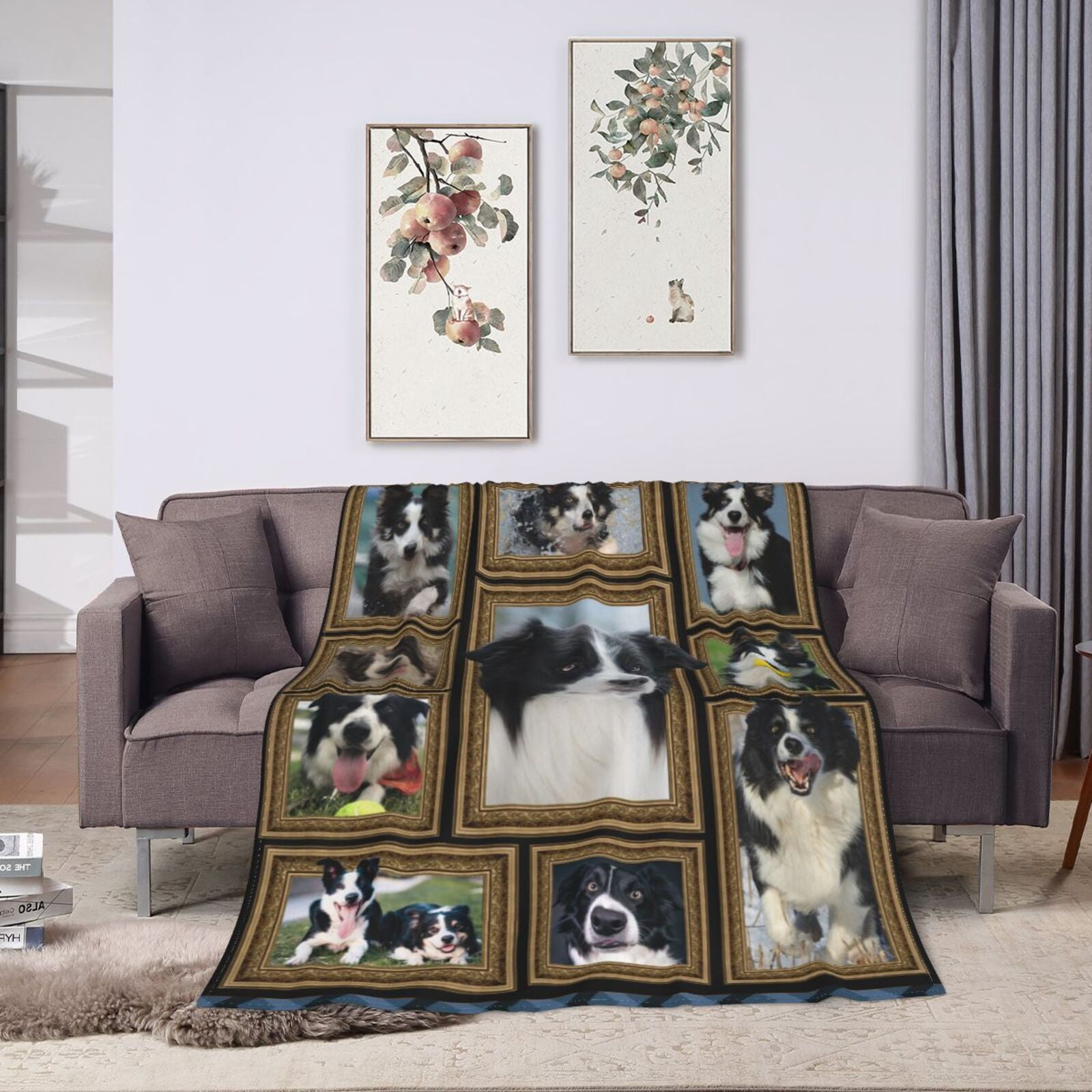 Wijzvio Border Collie Dog Throw Blanket Soft Fuzzy Fleece Blanket For Couch Bed Living Room Decoration 60"X50"