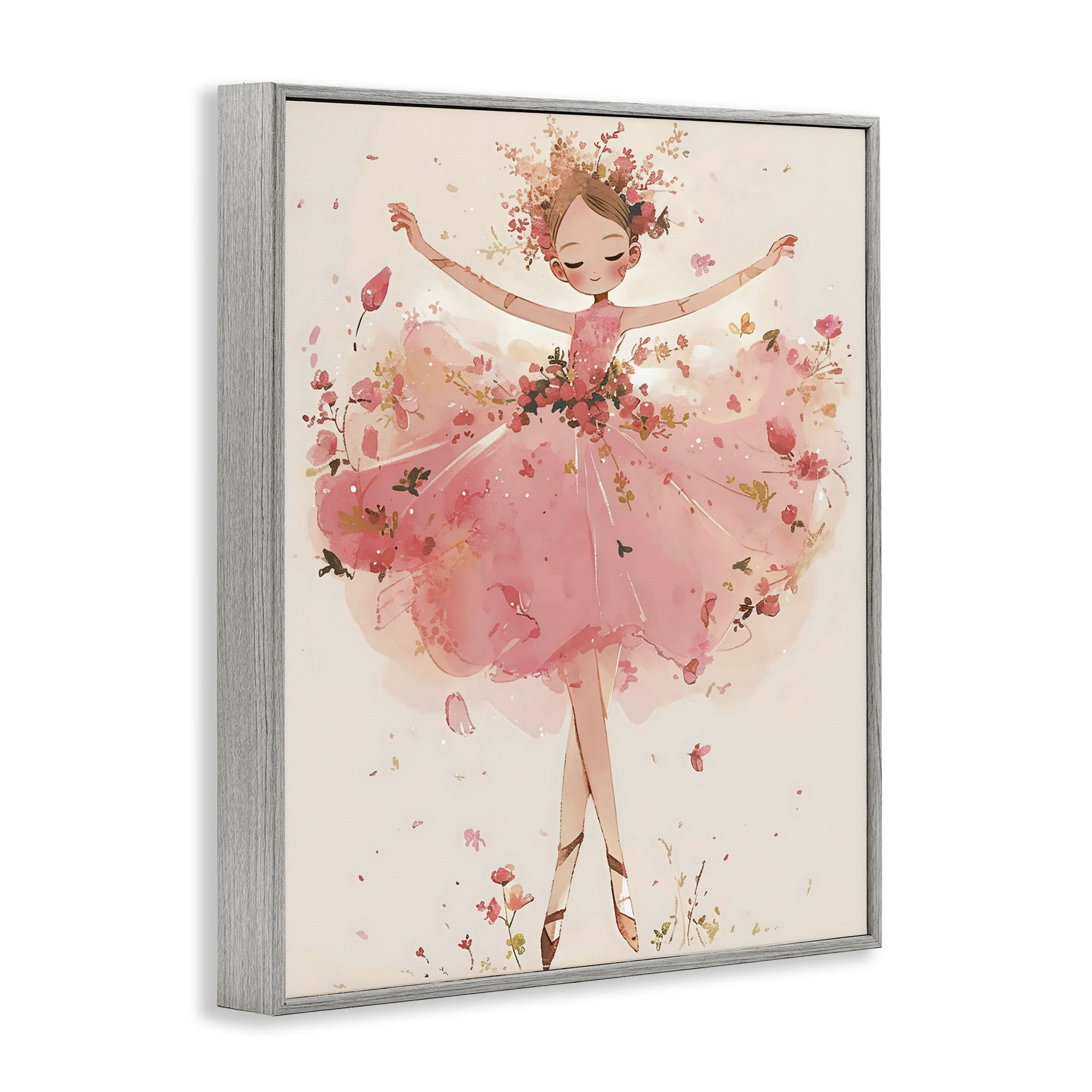 Stupell Industries Pink Floral Dress Ballerina Gray Framed Giclee Art, design by Creative Studio