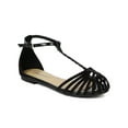 thumbnail image 1 of Breckelles BA80 Women Leatherette Suede Woven T-Strap Strappy Gladiator Flat Sandal, 1 of 5