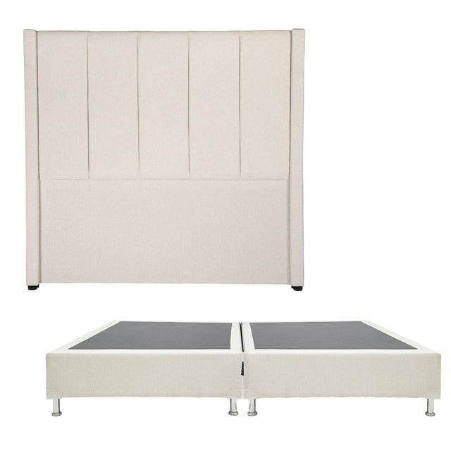 Box Base Cama King Size + Cabecera Nizza Beige Dicasa Dolum