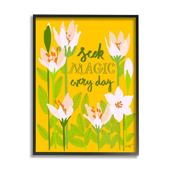 Stupell Industries Seek Magic Every Day Botanical & Floral Painting Black Framed Art Print Wall Art, 11 x 14