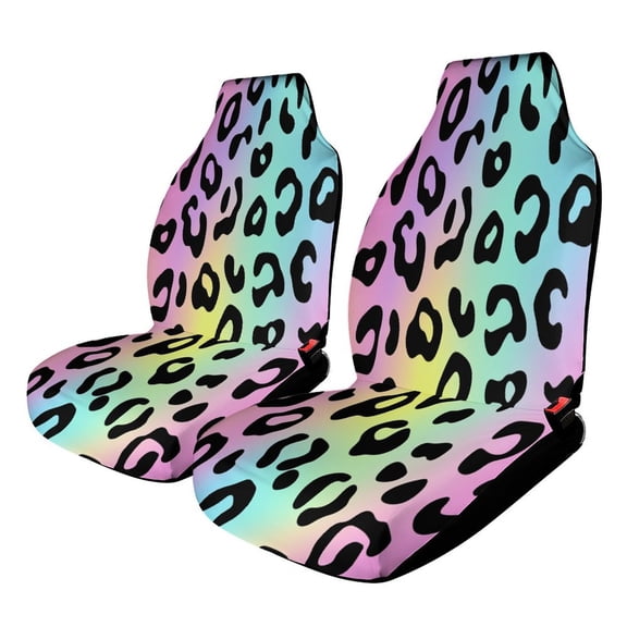 Leopard Print Pattern Rainbow Colors Car Seat Covers Front Seats Universal Fit for Cars SUV Truck Auto Interior Accessories