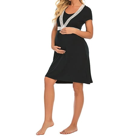 Jikolililili Women Short Sleeve Nightgown Striped Nursing Nightgown Breastfeeding Sleep Dress