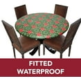 thumbnail image 3 of Covers For The Home Deluxe Elastic Edged Flannel Backed Vinyl Fitted Table Cover - Holiday Holly Pattern - Large Round - Fits Tables up to 45" - 56" Diameter (ETHL60-C4H), 3 of 5