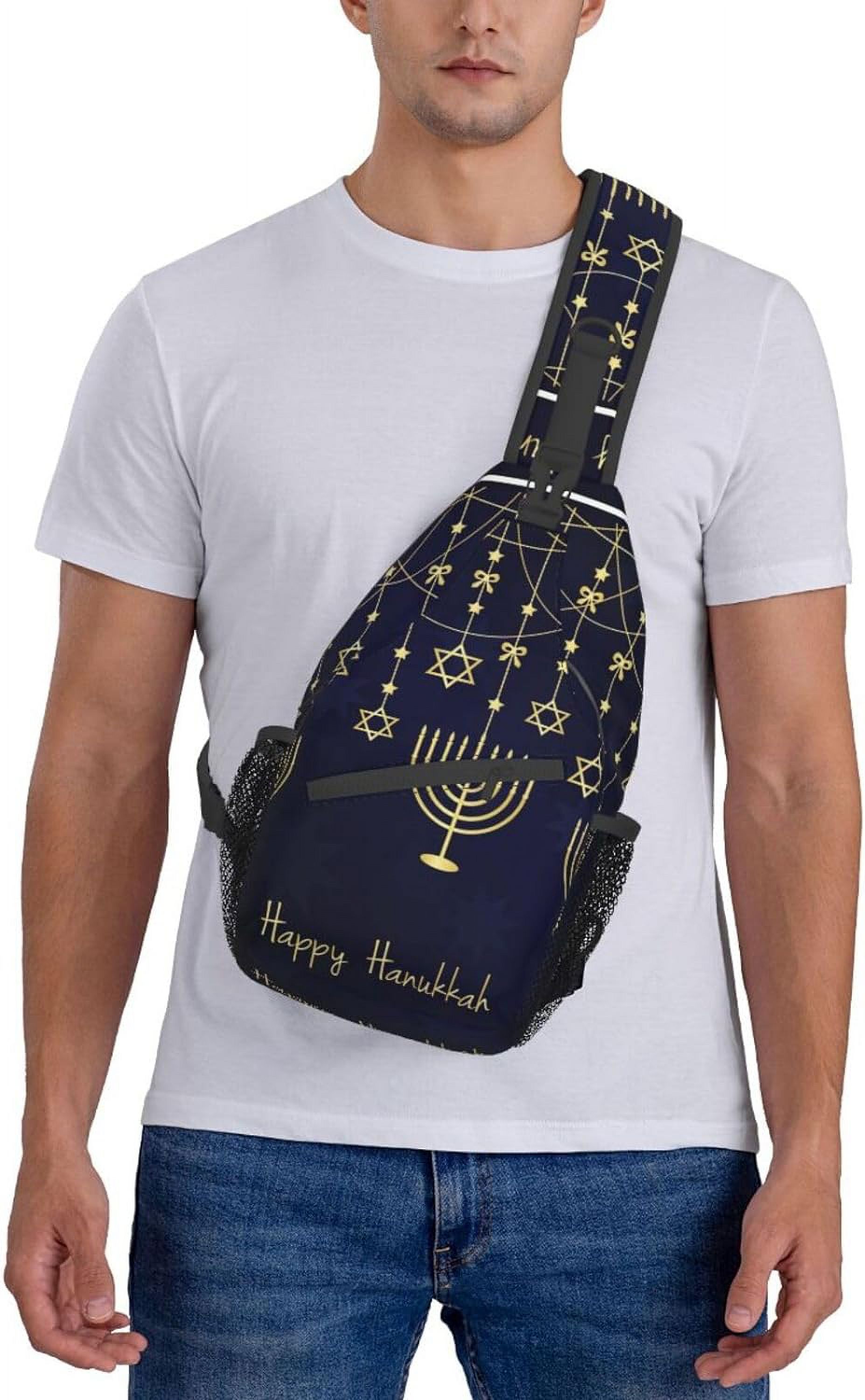 Happy Hanukkah Jewish Chanukah Holiday Sling Bag Crossbody Hiking Travel Chest Bags Backpack Shoulder Daypack for Women Men
