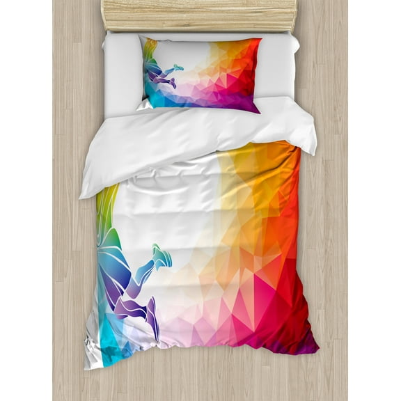 Ambesonne Sports Duvet Cover Set, Basketball Player Jumps, Twin, Multicolor