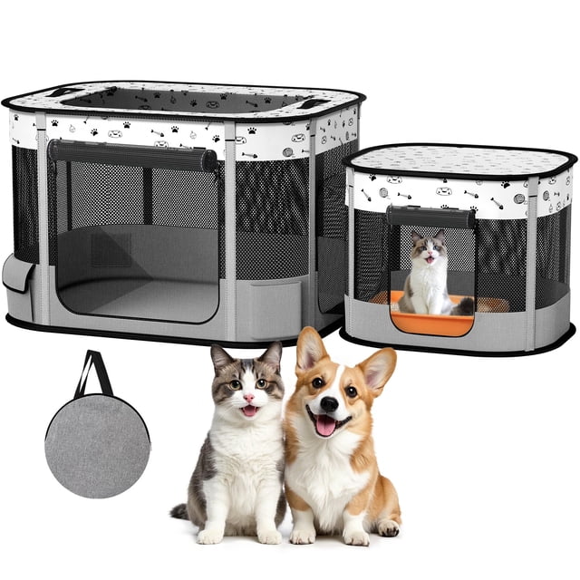 Cat Playpen BUFOR portátil plegable 32 x 24 x 22 cm con funda gris