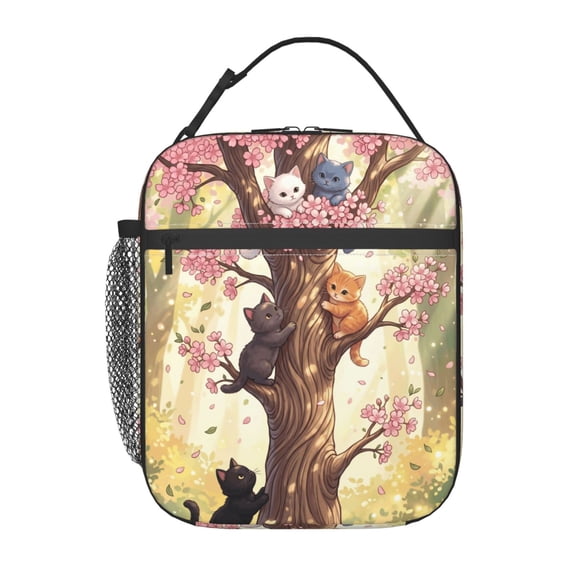 Cat Insulated Lunch Bag Reusable Lunch Box For Women Men Cartoon Cute Cat Leakproof Thermal Meal Prep Tote With Clip-on Buckle Handle Side Pocket For Work