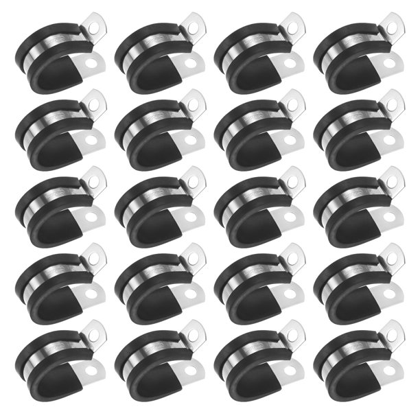 Uxcell 20 Paquete de Abrazaderas de Cable 22 mm Acero Inoxidable 304 Goma Forma R para Tubo