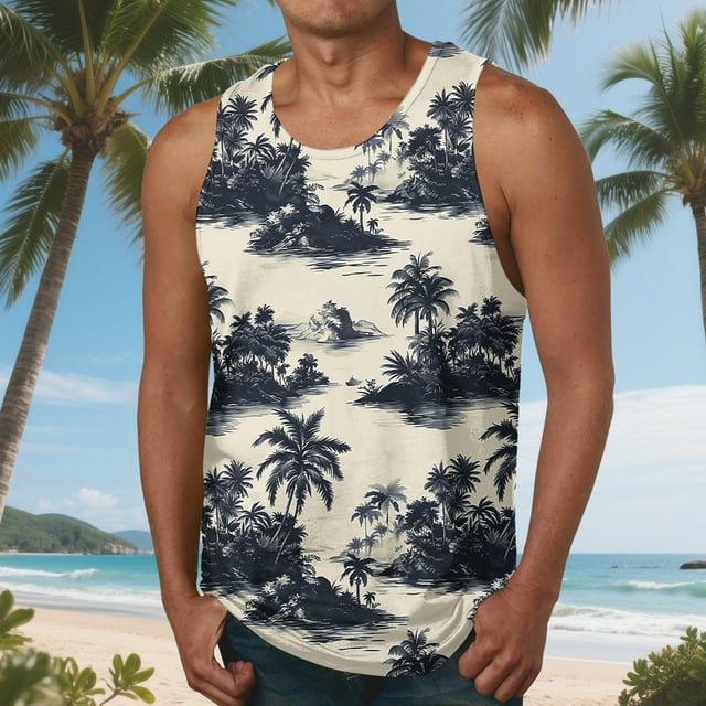 Camiseta sin mangas de cuello redondo para hombre, blusa informal de verano sin mangas con estampado de cuello redondo para hombre
