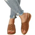 thumbnail image 5 of UDAUDU Women's Sandals Slides Wedge Open Toe Thick Sole Lightweight Slip Resistant Cozy Roman Style Beach Sandal Summer Walking Shoes Light Brown 6.5 Wide, 5 of 7