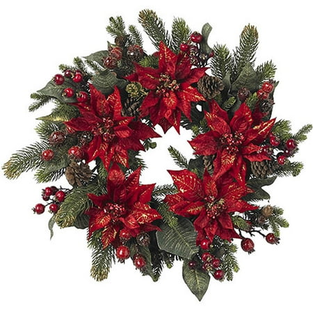 Nearly Natural Poinsettia and Berry Wreath