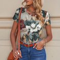 thumbnail image 4 of Cauagu Floral Head Dreamscape Women's Crew Neck Round Short Sleeve T Shirts Tops Bodysuit Daily Jumpsuit-X-Large, 4 of 7