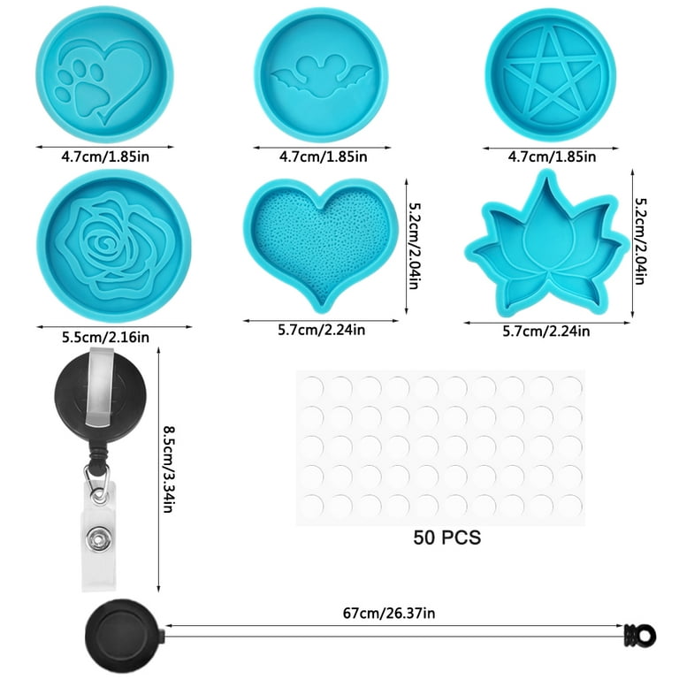 6 Pcs Resin Molds Badge Reels，AIFUDA Badge Holder Silicone Molds with 12  Clips Epoxy Casting Mold Badge Mold for Id Badge Reel 