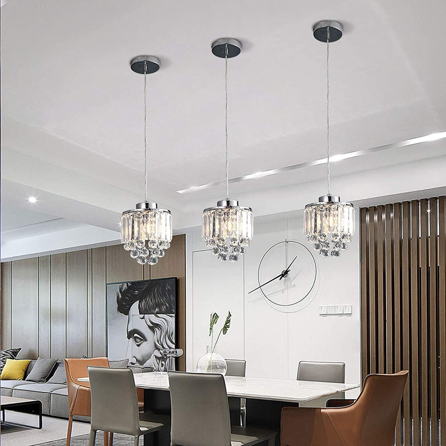 MONIPA Modern Simple Electric Transparent Crystal Chandelier 3 Pack