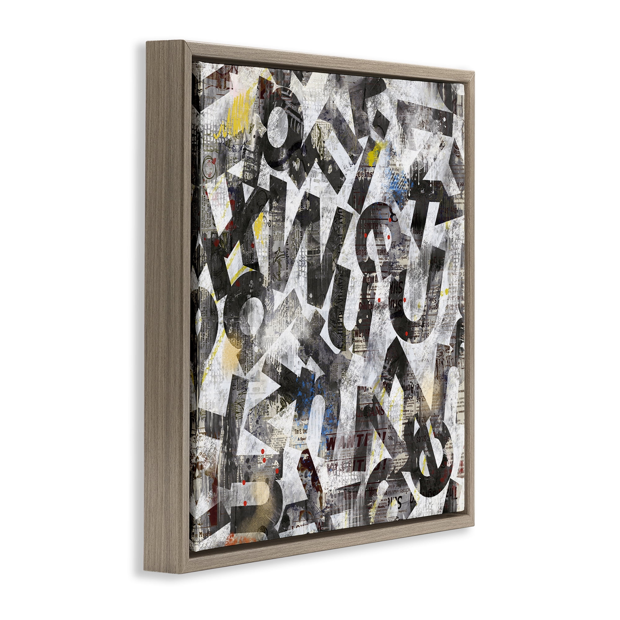 Stupell Industries Mixed Letters Abstraction Abstract Painting Brown Floater Framed Canvas Art Print Wall Art, 25 x 25
