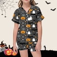 thumbnail image 2 of FYDUU Girls Button Down Pajamas Set Kids Halloween Pajama Sets Short Sleeve Shirt And Shorts Sleepwear Set Soft Nightwear Loungewear Outfits Nightclothes 4-5 Years, 2 of 4