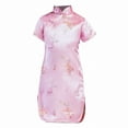thumbnail image 4 of EnJoCho Girls 𝖥loral Cheongsam Chinese Traditional Dress Kids Modern Sleeveless New Year Qipao Stand Collar Side Split Outfits Traditional Chinese Dress Kids Cheongsam 𝖥loral, 4 of 5