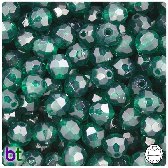 BeadTin Forest Green Transparent 10mm Faceted Round Plastic Beads (225pcs)