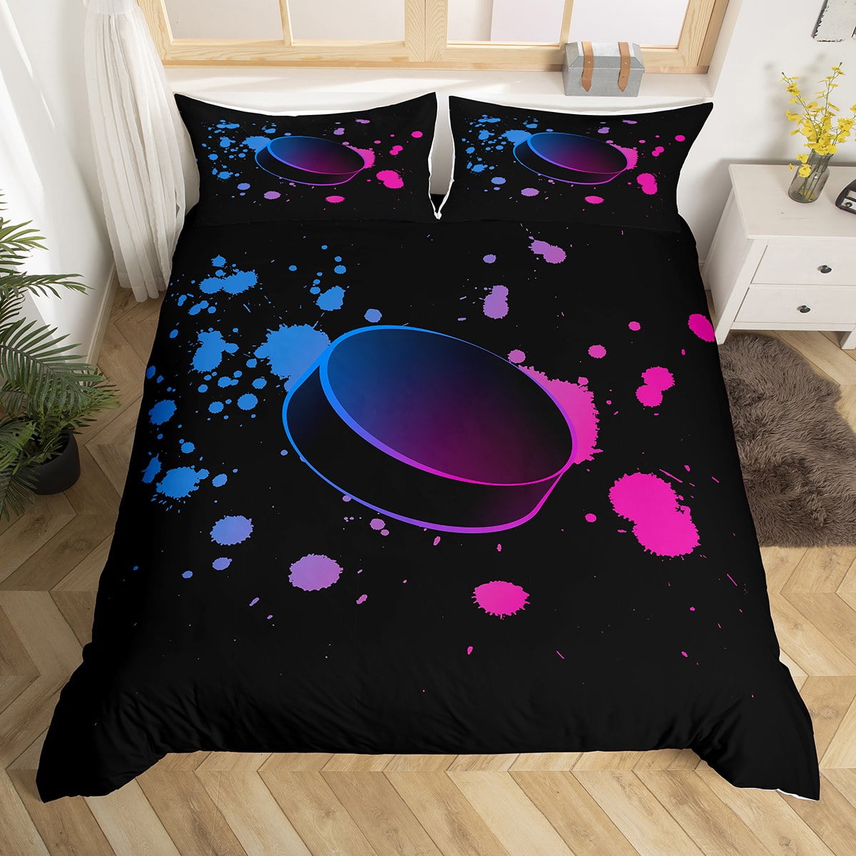 YST Kids Hockey Bed Sets Twin Sports Theme Bedding, Gradient Ice Hockey