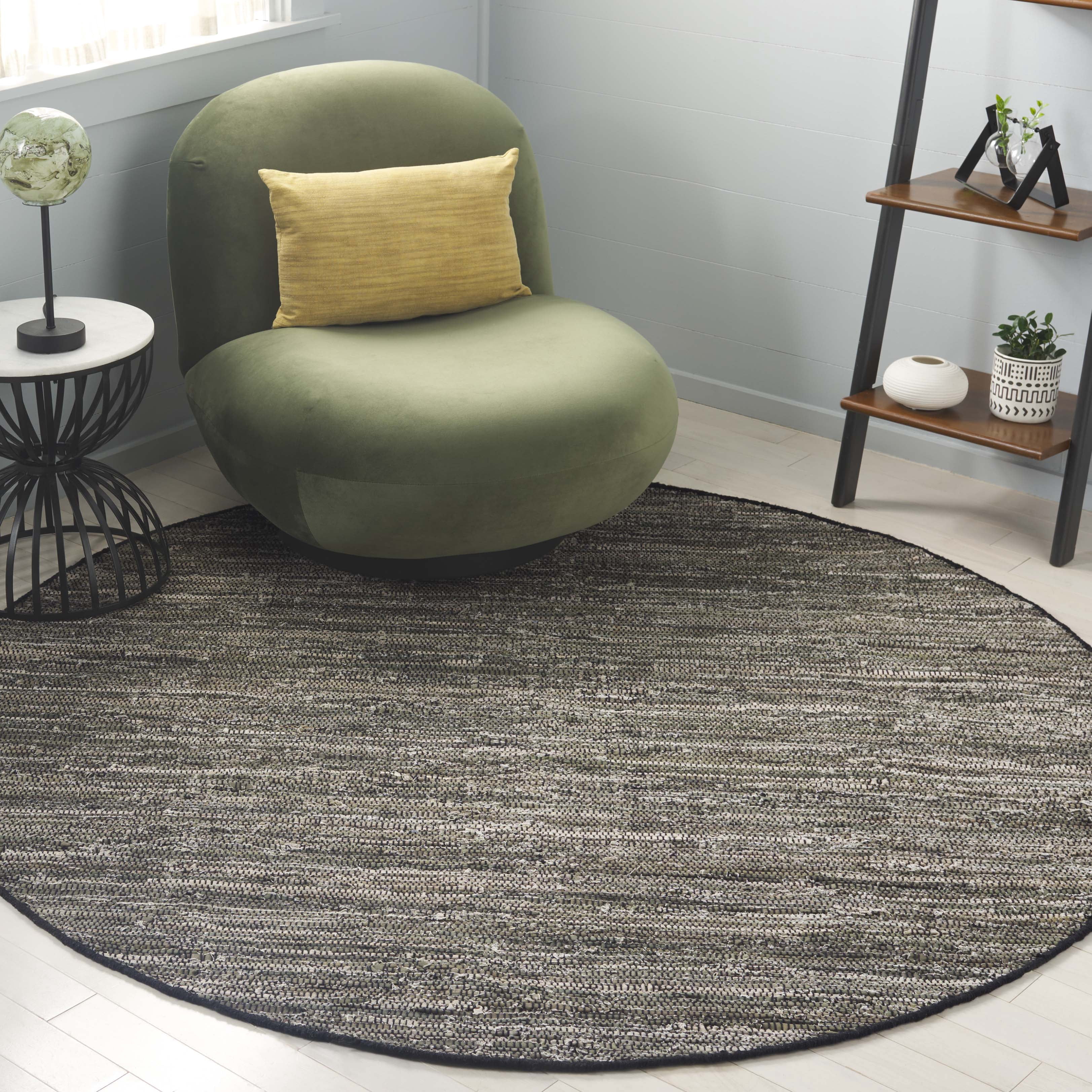 SAFAVIEH Rag Rug LACEWORK Distressed Area Rug, Dark Green/Black, 6' x 6' Round