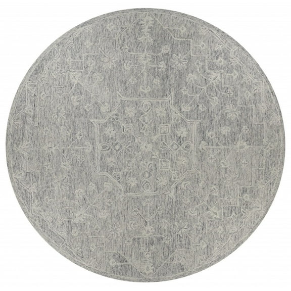 8â€™ Round Gray Floral Finesse Area Rug