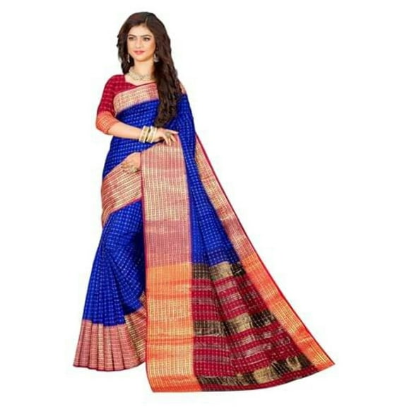 Ta la hi Collections Women's Saree, Organza checks Silk Saree, Indian Traditional Silk Saree for Women, Festival Saree, Wedding Gift Sari -Blue