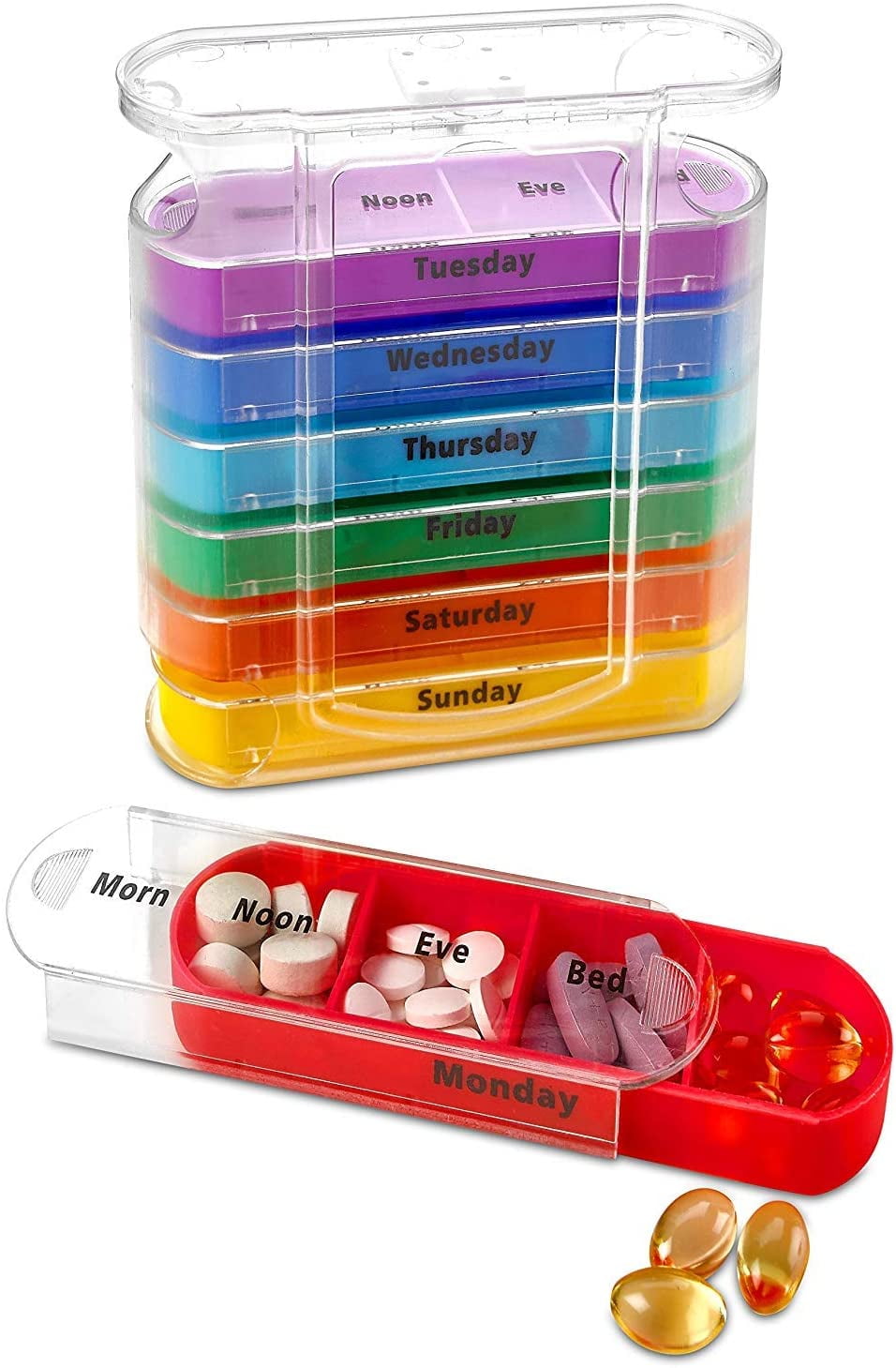 Weekly Pill Organizer, Four TimesADay, 1 Dispenser with Stackable AM