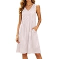 thumbnail image 4 of Josdec Women's V-Neck Sleeveless Midi Dress Asymmetric Striped with Pocket Loose Casual for Daily Wear S-XXL, 4 of 9
