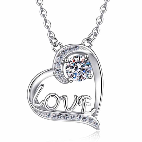 Genuine 0.5ct Moissanite LOVE Heart Silver 925 Fashion Fine Necklace For Women Gift, Engagement Birthday Charm Pendant Necklace JEWELRY