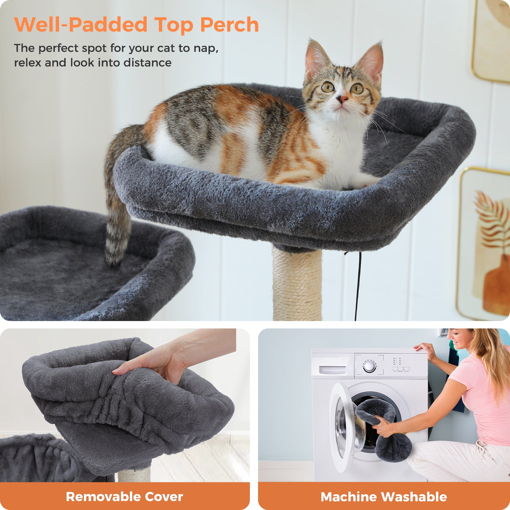 PAWZ Road 46.5" Large Cat Tree Multi-Level Cat Tower with Top Perchs&Big Condo Indoor Dark Gray