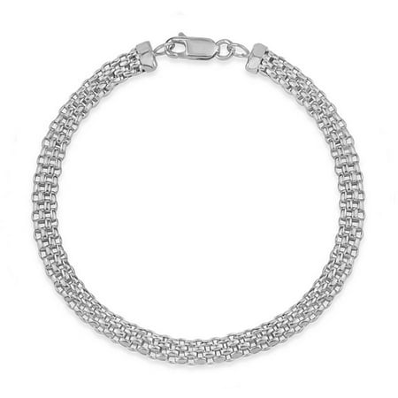 Sterling Silver Rhodium-Plated 5mm Basketweave Flex Chain Bracelet, 8